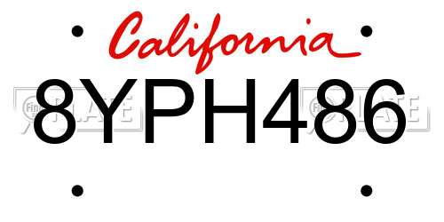 8YPH486 California License Plate