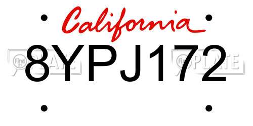 8YPJ172 California License Plate