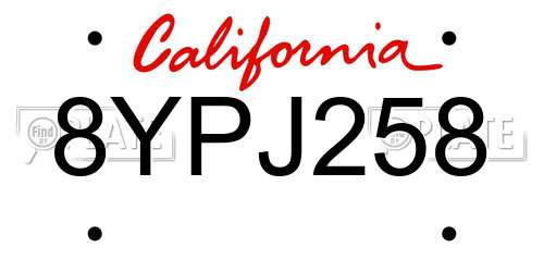 8YPJ258 California License Plate