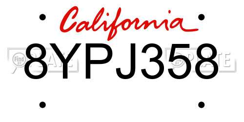 8YPJ358 California License Plate