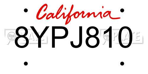 8YPJ810 California License Plate