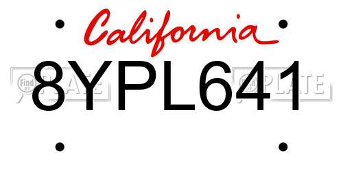 8YPL641 California License Plate