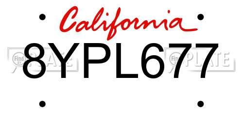 8YPL677 California License Plate