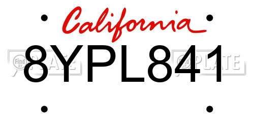 8YPL841 California License Plate