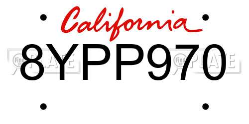 8YPP970 California License Plate