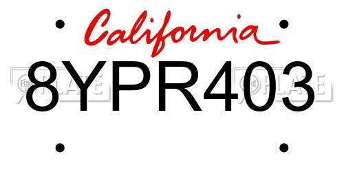 8YPR403 California License Plate