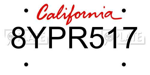 8YPR517 California License Plate