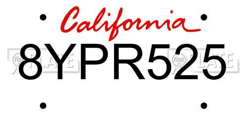 8YPR525 California License Plate