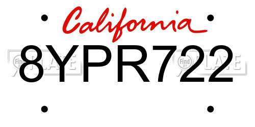 8YPR722 California License Plate