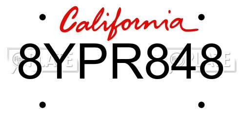 8YPR848 California License Plate