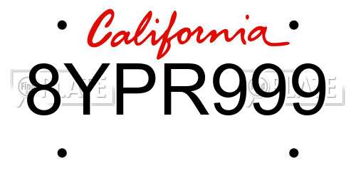 8YPR999 California License Plate