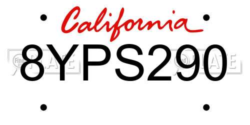 8YPS290 California License Plate