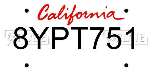 8YPT751 California License Plate