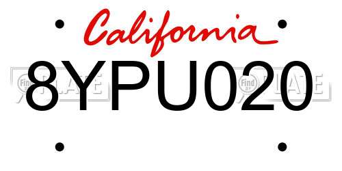 8YPU020 California License Plate