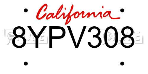 8YPV308 California License Plate