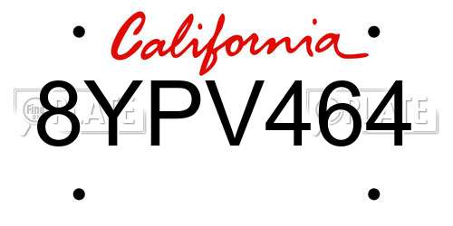 8YPV464 California License Plate