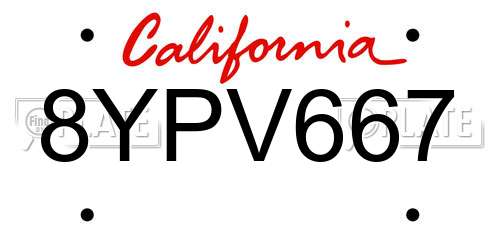 8YPV667 California License Plate