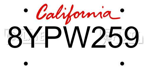 8YPW259 California License Plate