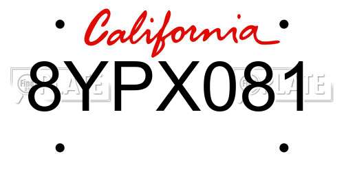 8YPX081 California License Plate