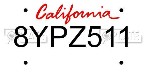 8YPZ511 California License Plate