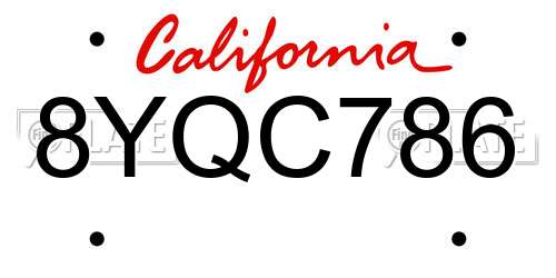 8YQC786 California License Plate