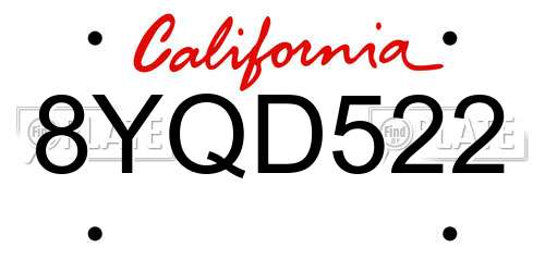 8YQD522 California License Plate