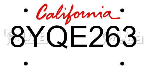 8YQE263 California License Plate