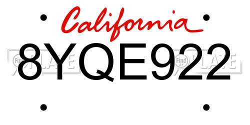 8YQE922 California License Plate