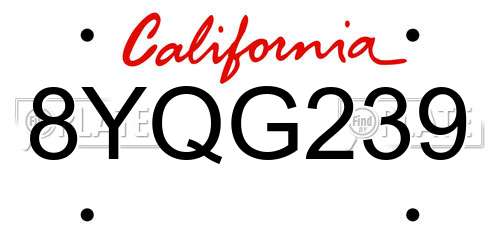 8YQG239 California License Plate