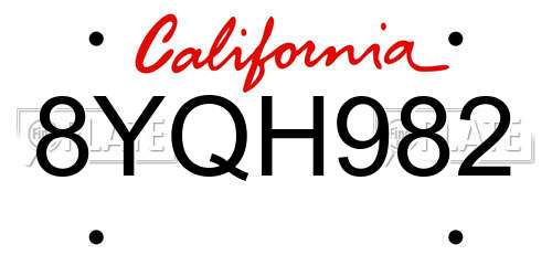8YQH982 California License Plate