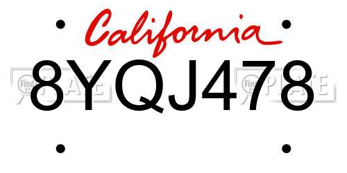 8YQJ478 California License Plate