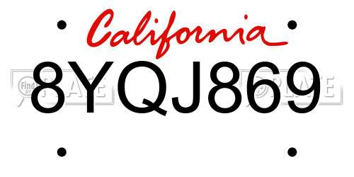 8YQJ869 California License Plate