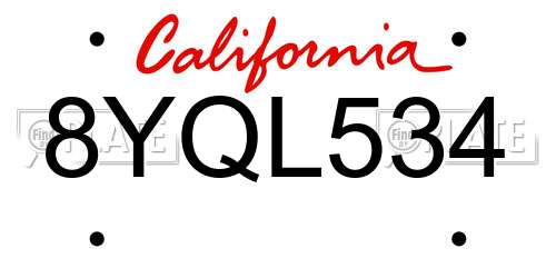 8YQL534 California License Plate