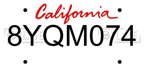 8YQM074 California License Plate