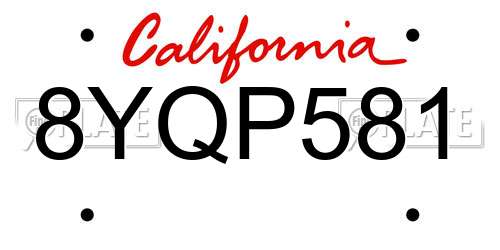 8YQP581 California License Plate
