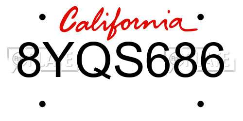 8YQS686 California License Plate