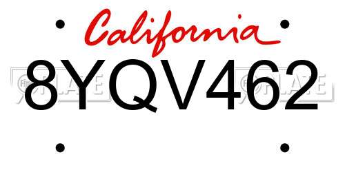 8YQV462 California License Plate