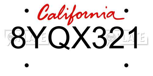 8YQX321 California License Plate