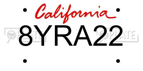 8YRA22 California License Plate