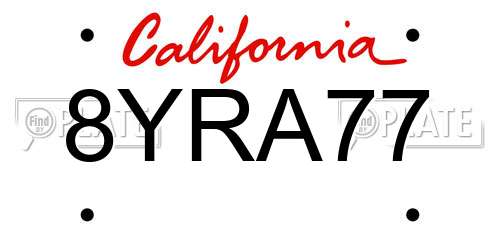 8YRA77 California License Plate
