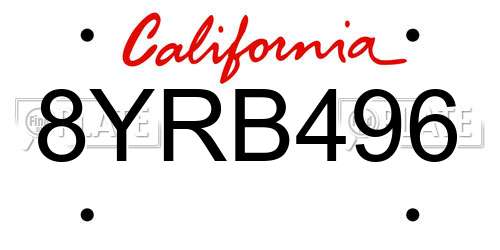 8YRB496 California License Plate