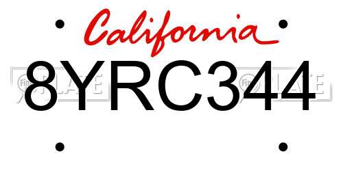 8YRC344 California License Plate