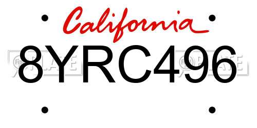 8YRC496 California License Plate