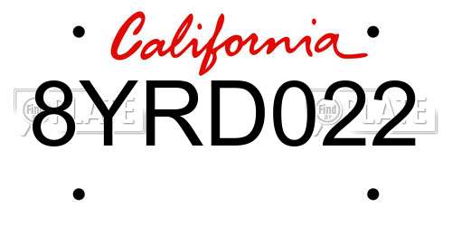 8YRD022 California License Plate