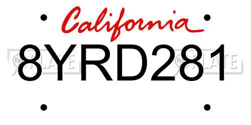 8YRD281 California License Plate