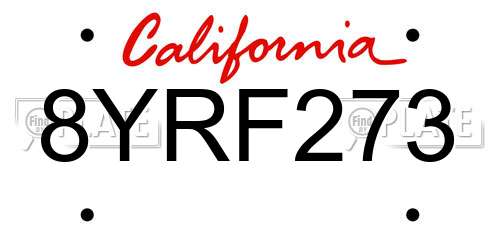 8YRF273 California License Plate