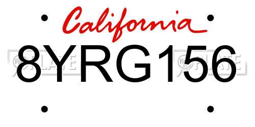 8YRG156 California License Plate
