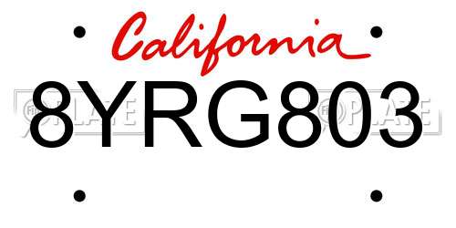 8YRG803 California License Plate