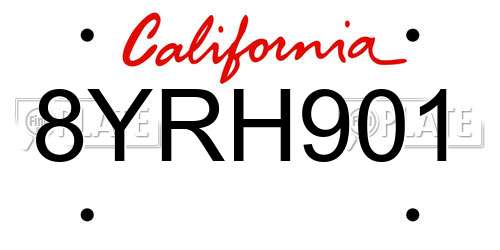 8YRH901 California License Plate