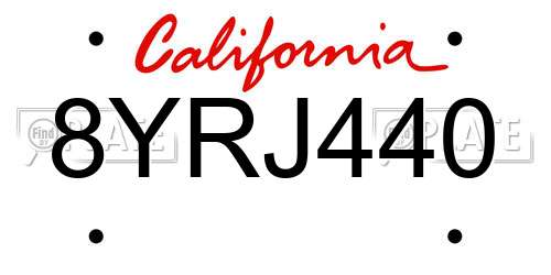 8YRJ440 California License Plate